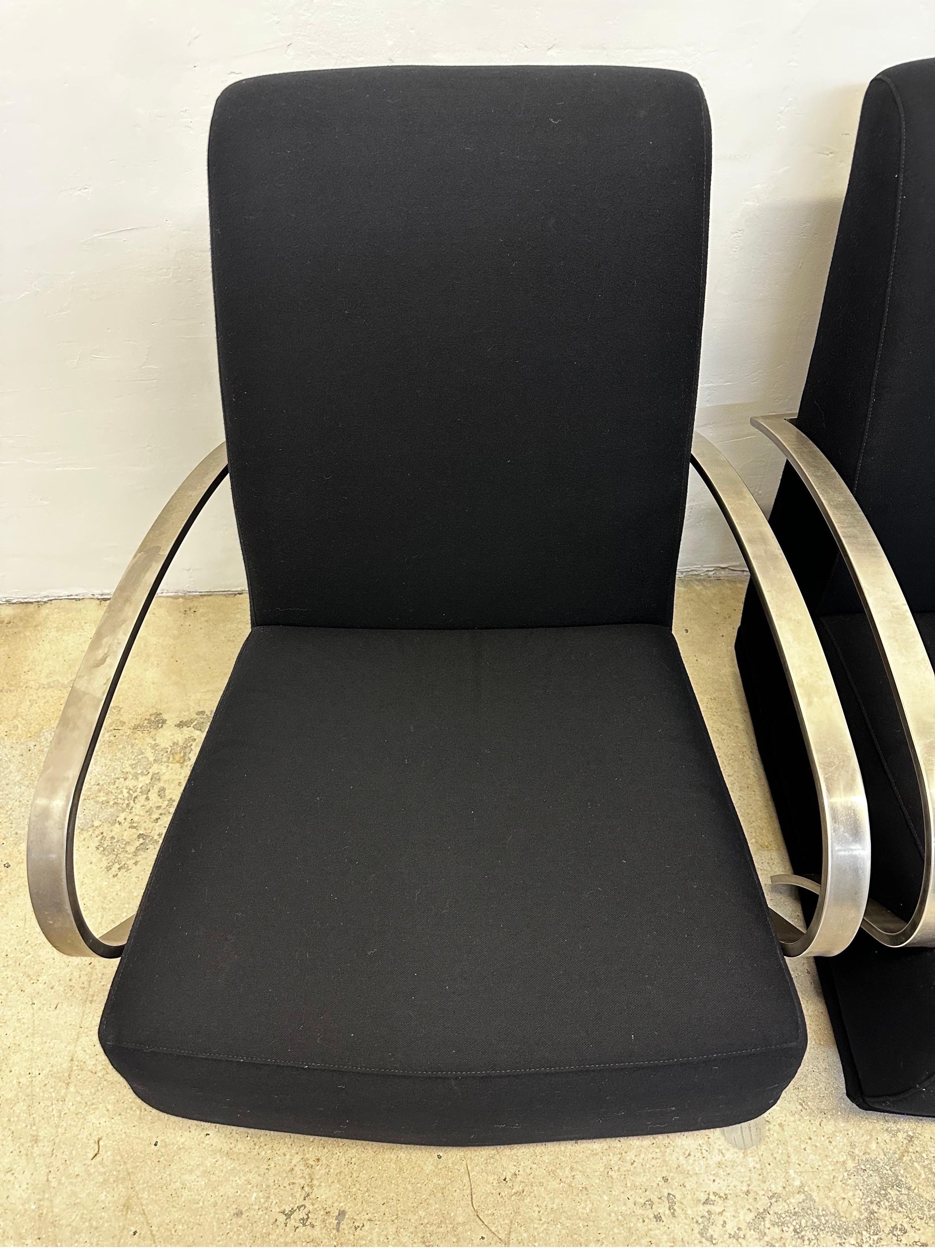 Art Deco Revival Black Lounge Chairs With Steel Arms by Directional - a Pair For Sale 4