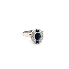 Art Deco Revival Blue Sapphire and Diamond Gold Solitaire Cocktail Ring