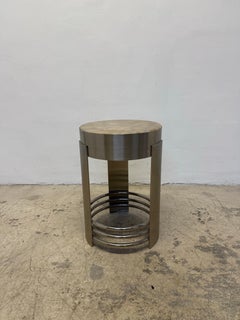 Art Deco Revival Brushed Steel and Chrome Accent Occasional Table, 1980s
