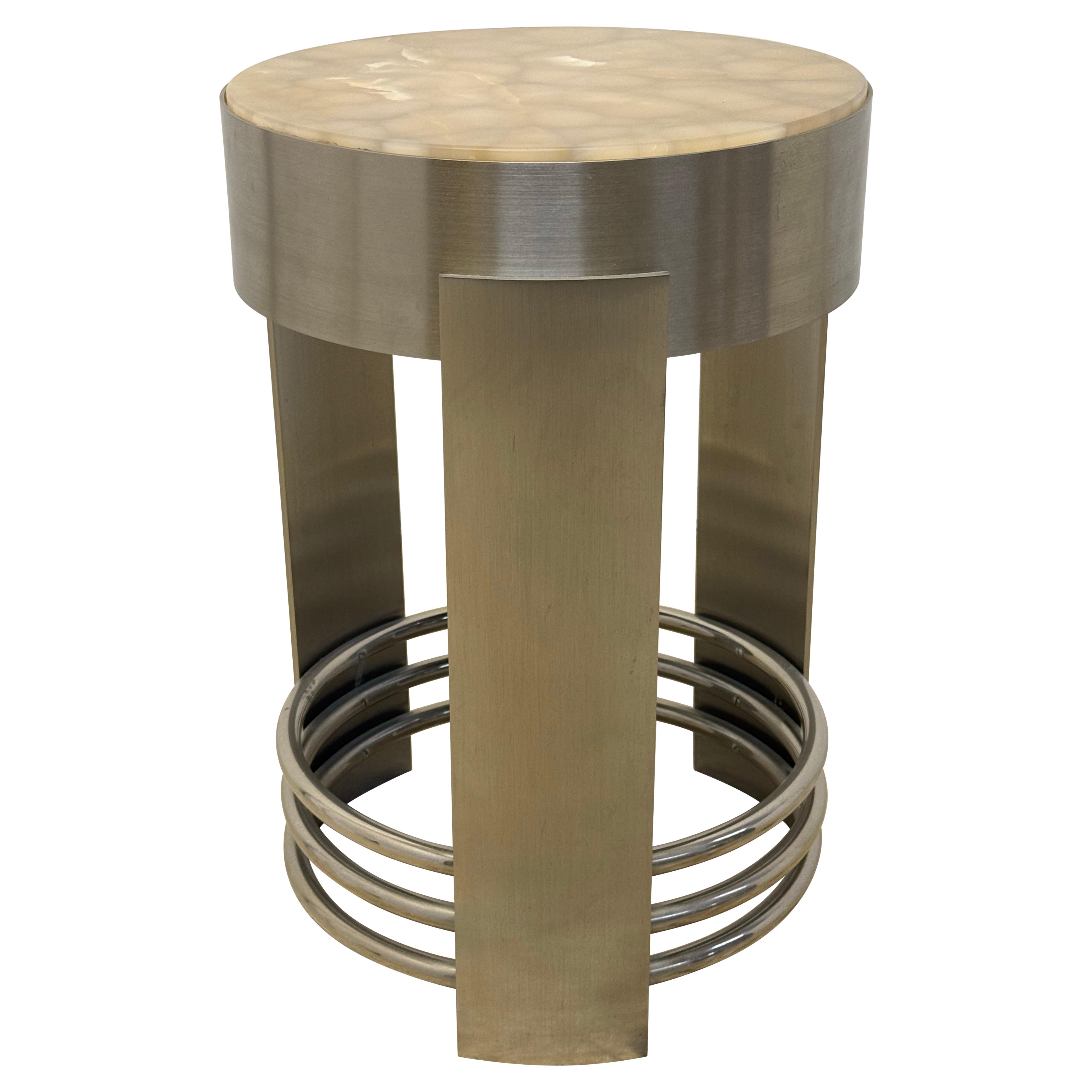 Art Deco Revival Brushed Steel and Chrome Accent Occasional Table, 1980s