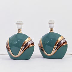 Art Deco Revival ceramic table lamps in the style of Tommaso Barbi, Italy, 1980s