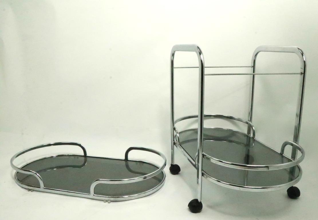 Art Deco Revival Chrome and Tinted Glass Serving Bar Cart 8