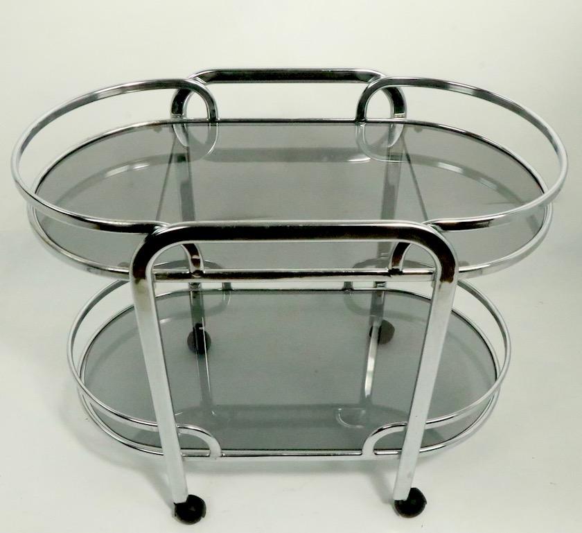 Art Deco Revival Chrome and Tinted Glass Serving Bar Cart In Good Condition In New York, NY