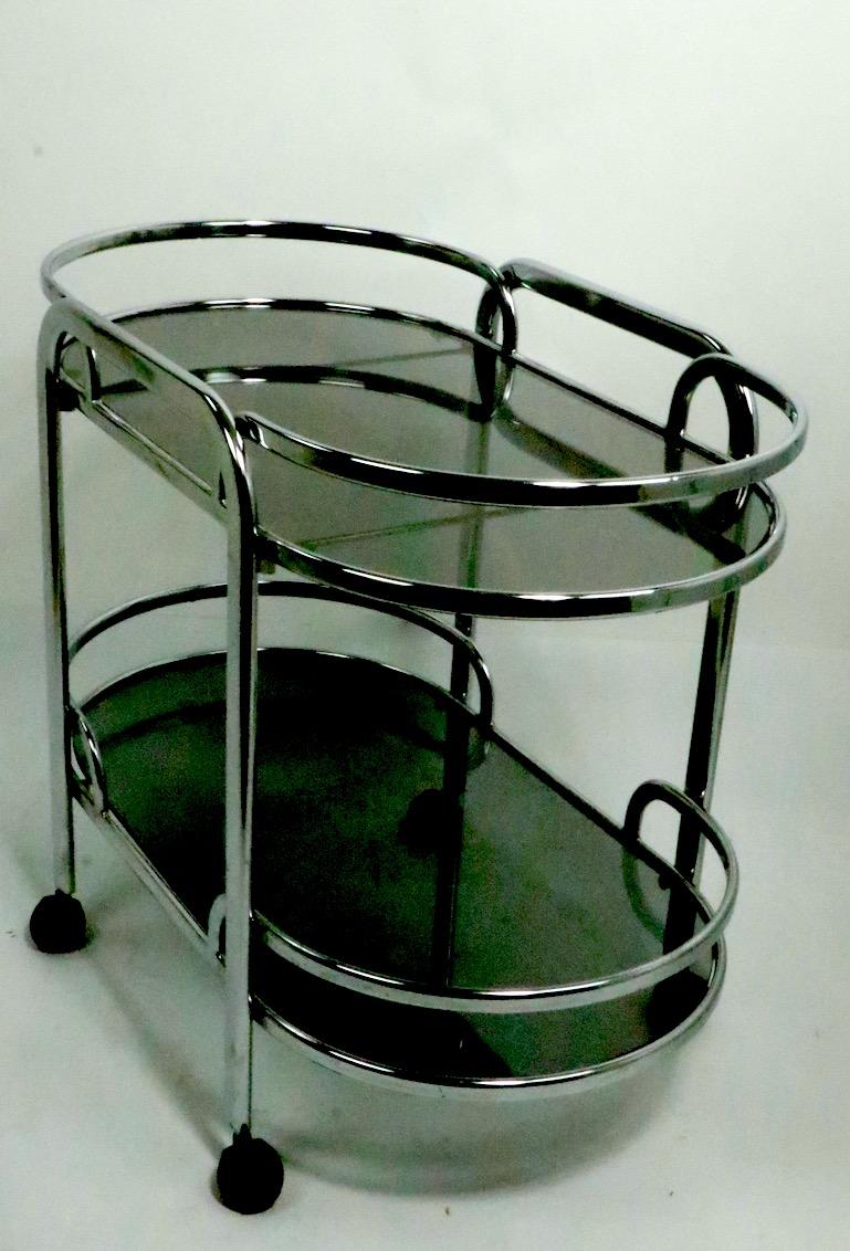 20th Century Art Deco Revival Chrome and Tinted Glass Serving Bar Cart