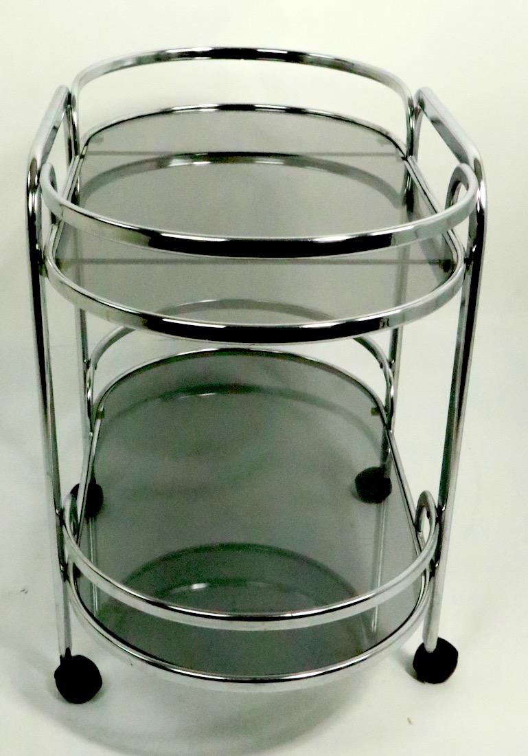 Art Deco Revival Chrome and Tinted Glass Serving Bar Cart 1