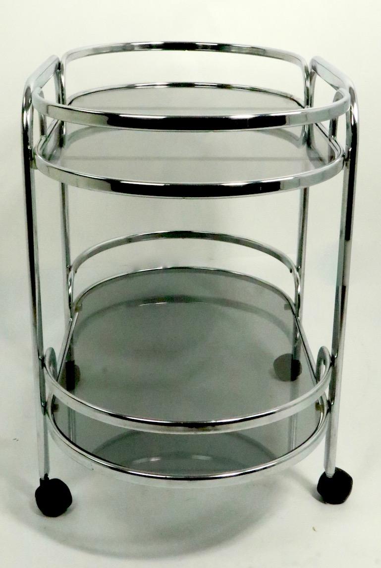 Art Deco Revival Chrome and Tinted Glass Serving Bar Cart 2