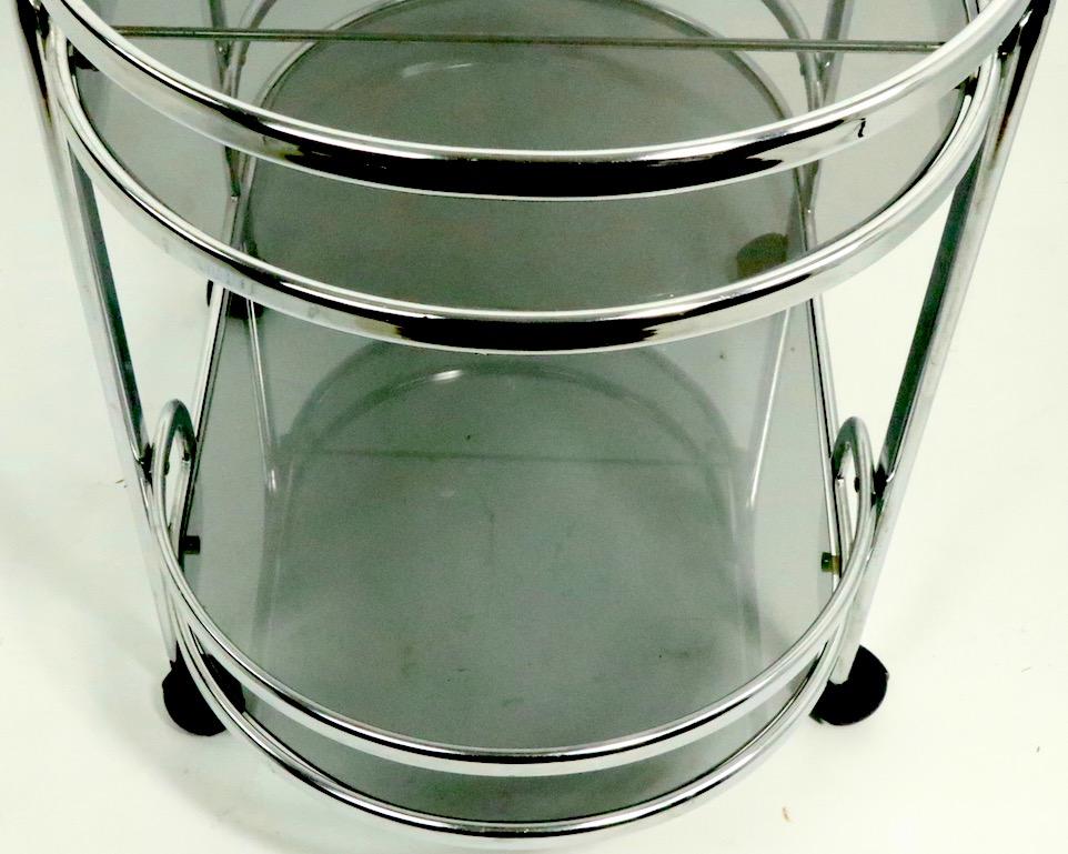 Art Deco Revival Chrome and Tinted Glass Serving Bar Cart 3