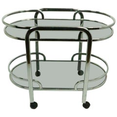 Art Deco Revival Chrome and Tinted Glass Serving Bar Cart
