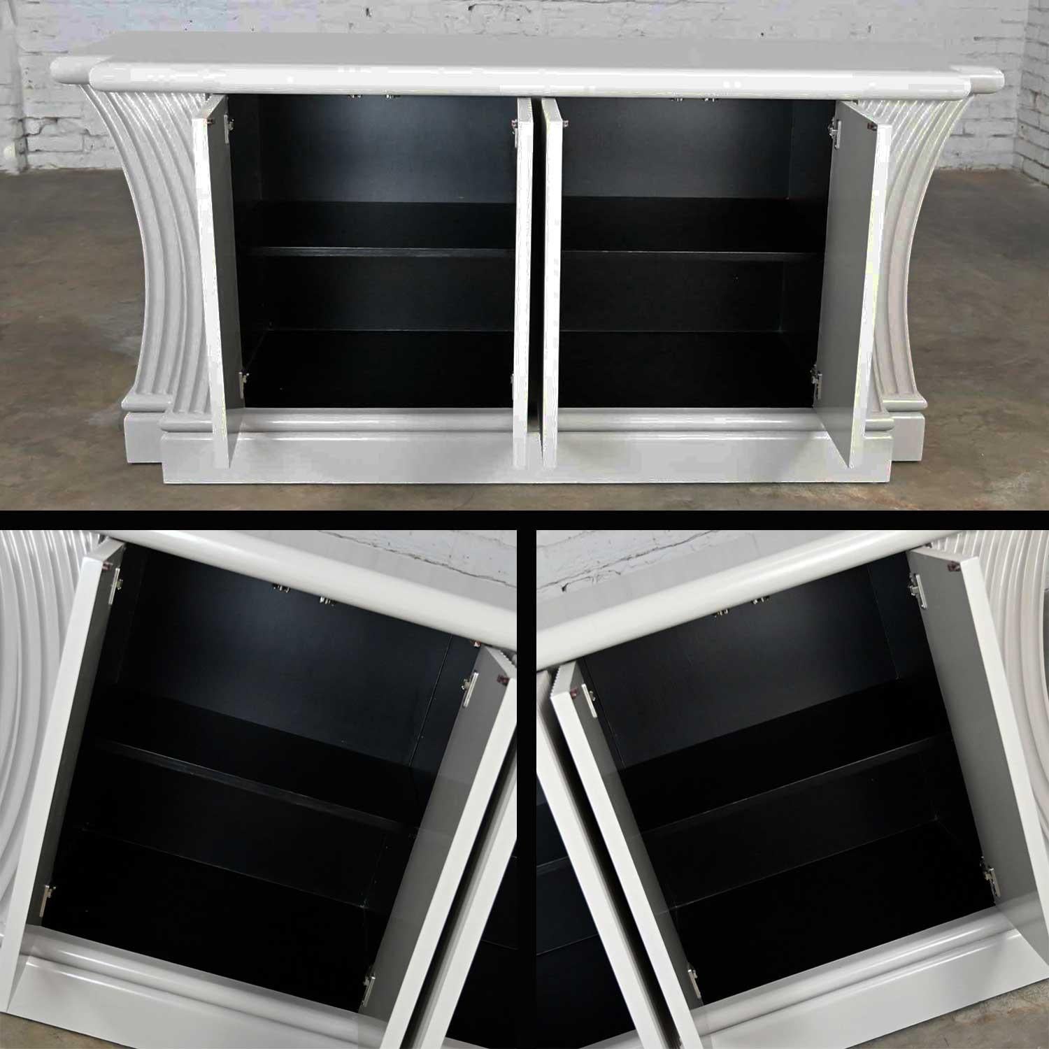 Art Deco Revival Custom Fluted Off White-Oyster Gray Console Cabinet Buffet 1
