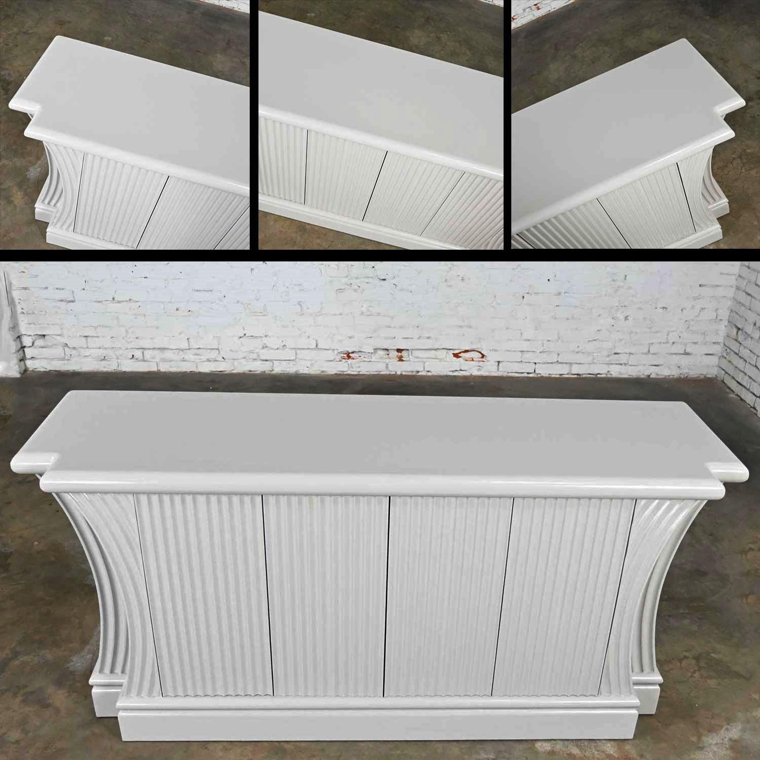 Art Deco Revival Custom Fluted Off White-Oyster Gray Console Cabinet Buffet 2