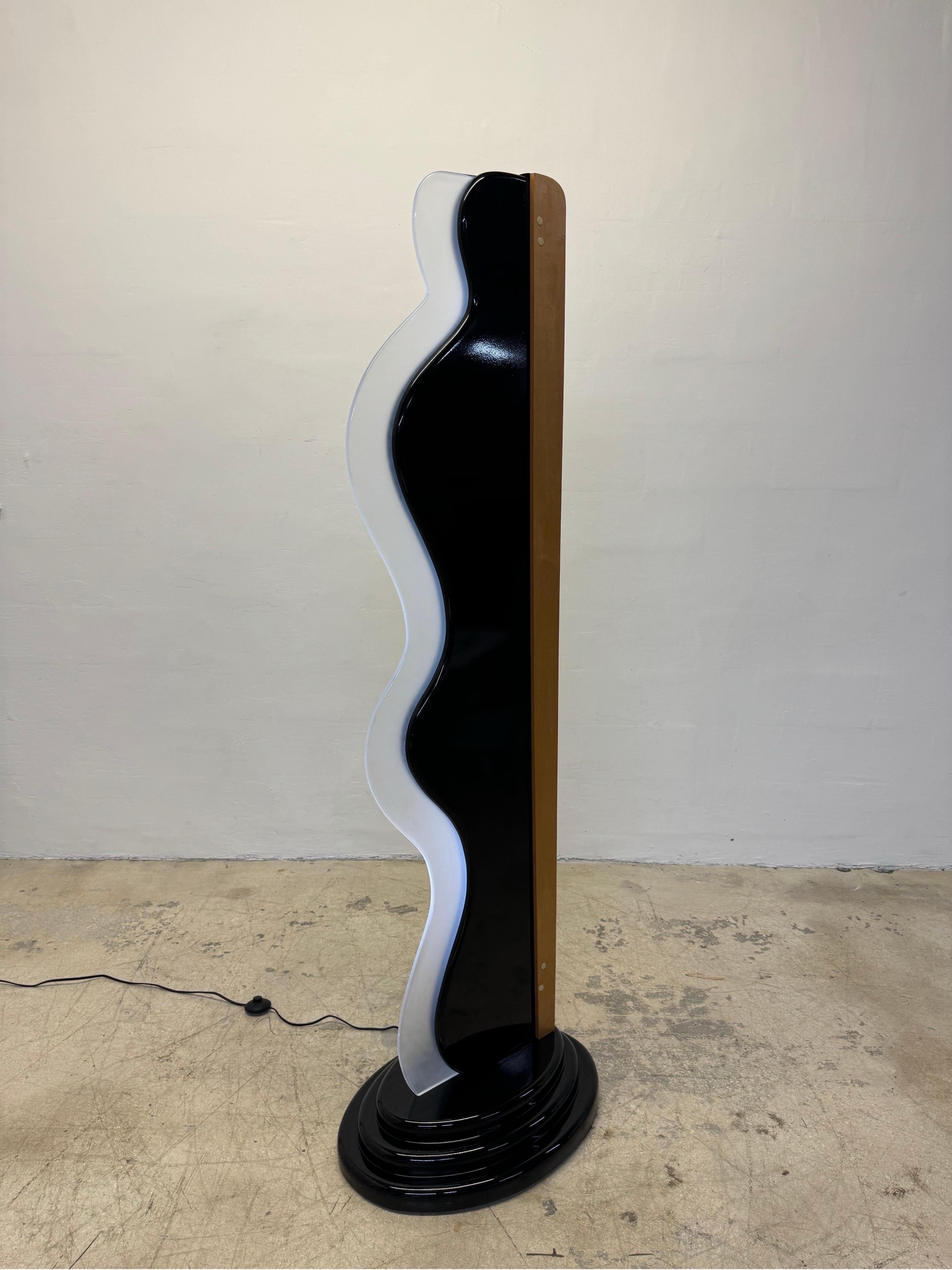 Post-Modern Art Deco Revival Custom Neon and Lucite Floor Lamp, 1980s