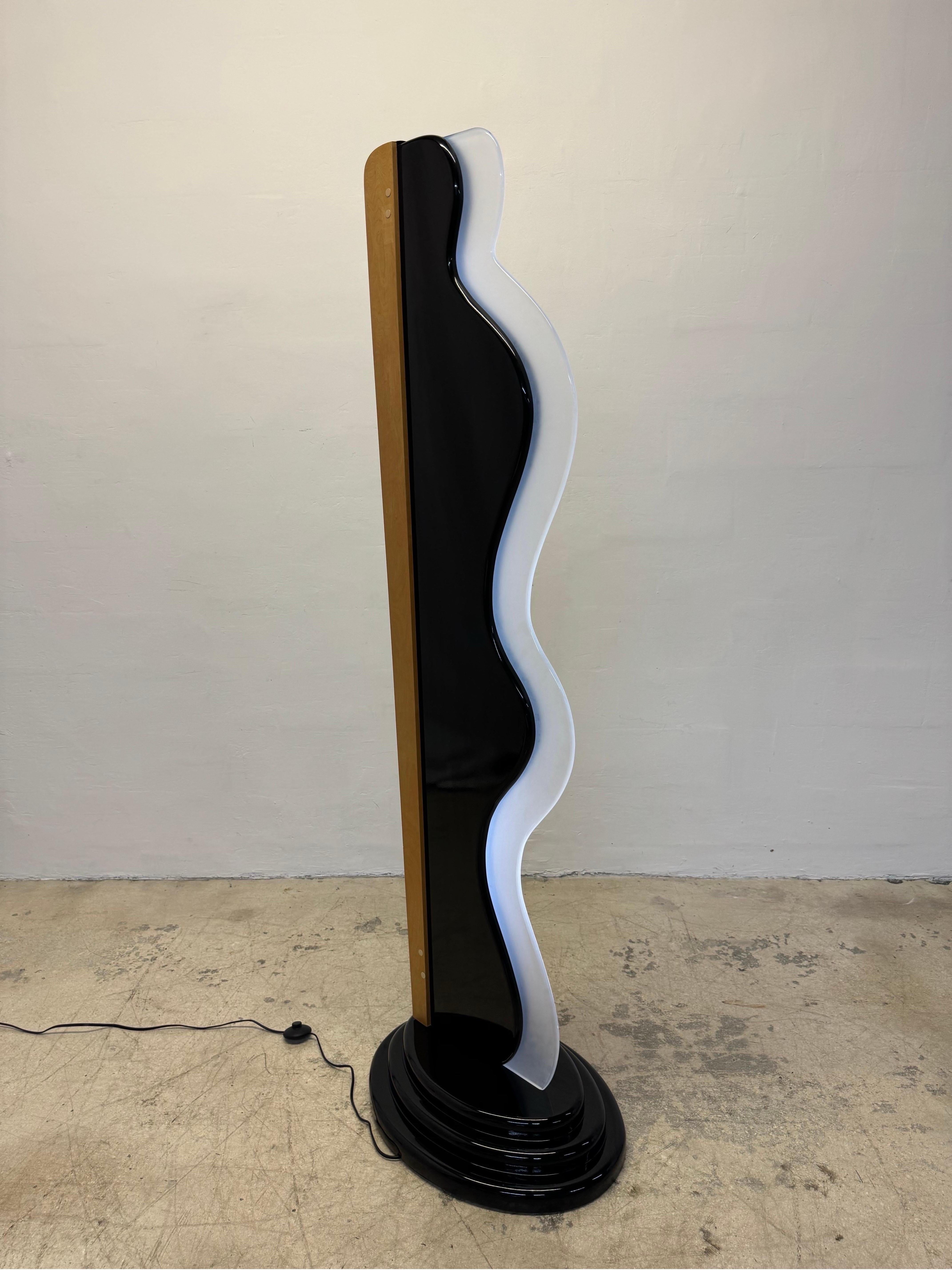 American Art Deco Revival Custom Neon and Lucite Floor Lamp, 1980s