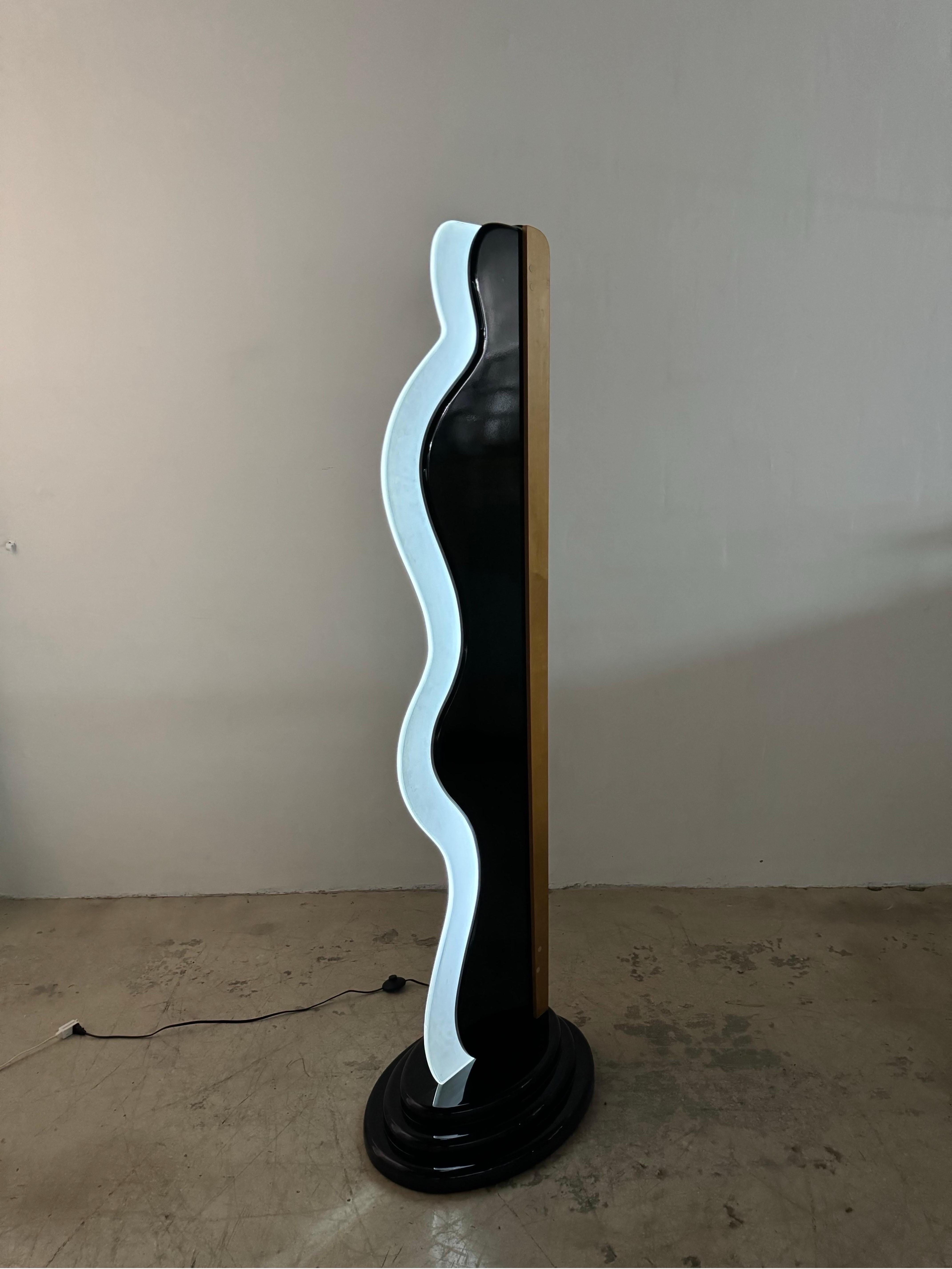 20th Century Art Deco Revival Custom Neon and Lucite Floor Lamp, 1980s