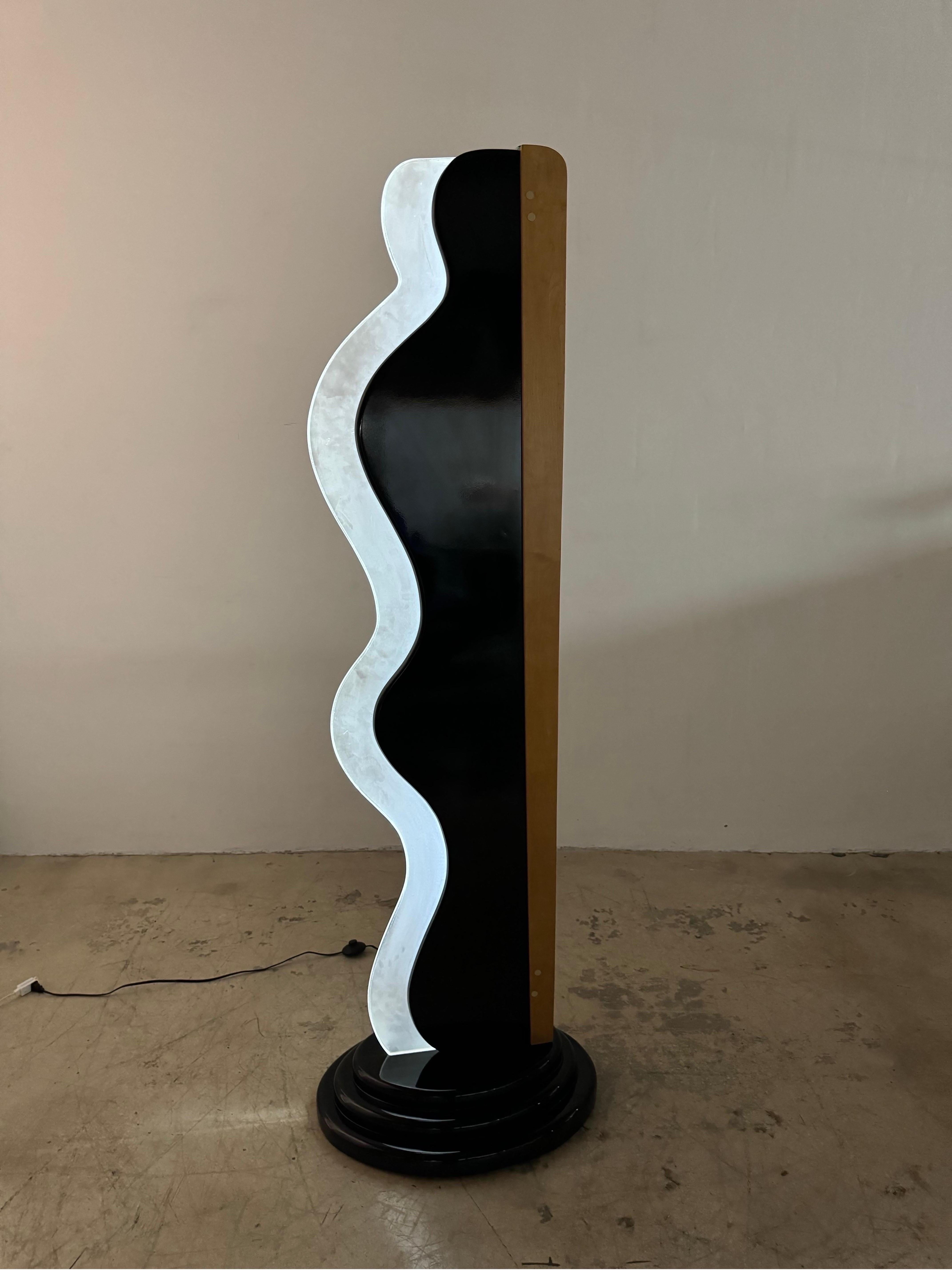 Glass Art Deco Revival Custom Neon and Lucite Floor Lamp, 1980s