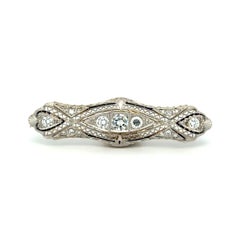 Art Deco Revival Diamond and Enamel Gold Vintage 1960s Bar Brooch Pin