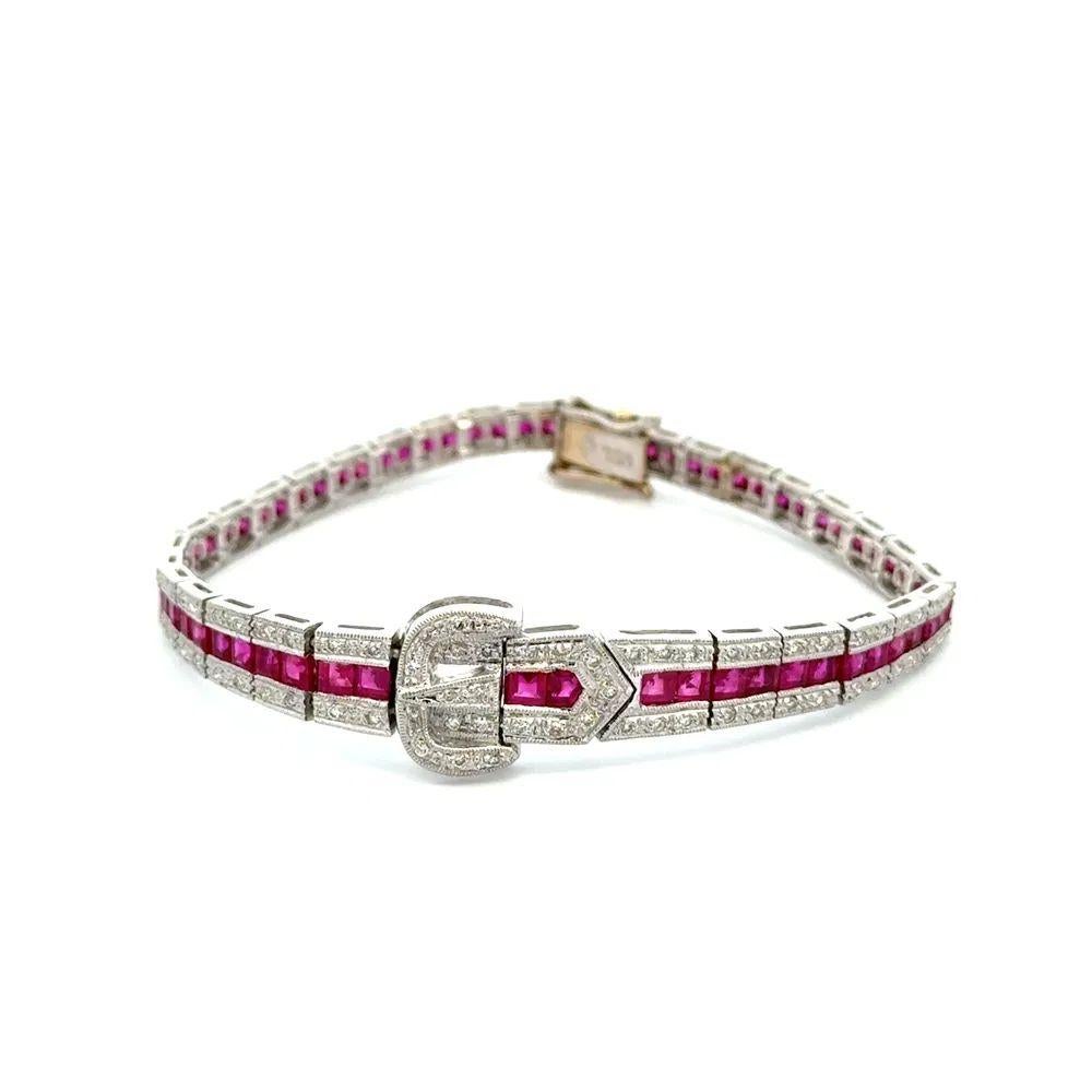 Art Deco Revival Diamant- und Rubin-Goldschnalle-Armband im Zustand „Hervorragend“ im Angebot in Montreal, QC