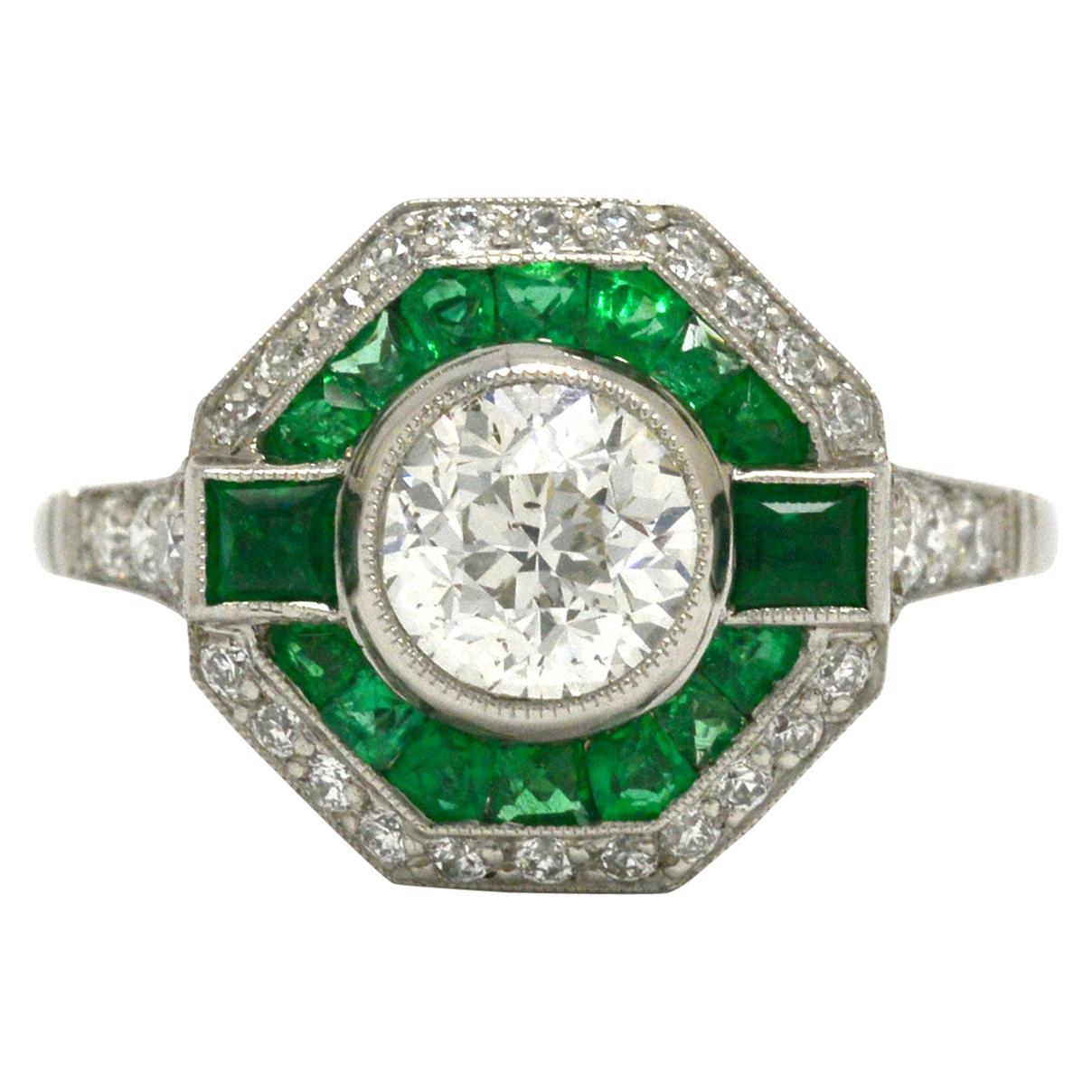 Cartier Inspired Platinum and Diamond Halo Engagement Ring For Sale at