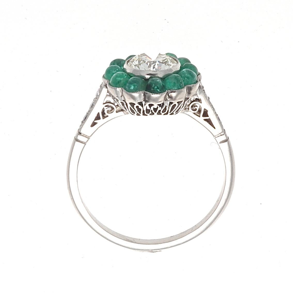 Art Deco Style Diamond Emerald Platinum Engagement Ring In New Condition In Beverly Hills, CA