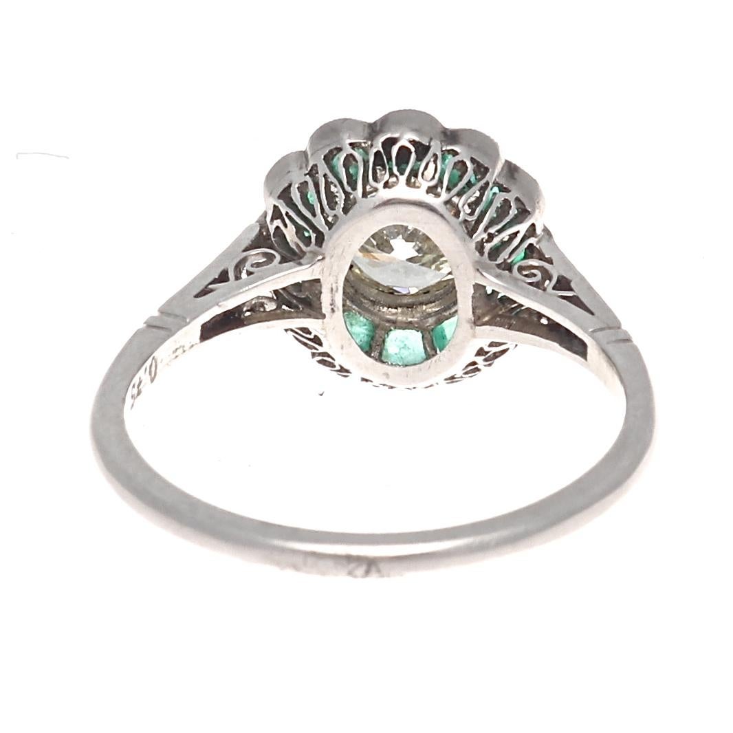 Women's Art Deco Style Diamond Emerald Platinum Engagement Ring