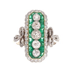 Art Deco Revival Diamond Emerald Platinum Ring
