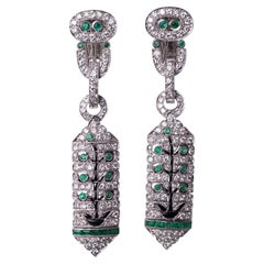 Art Deco Revival Diamond Emerald Tree of Life Day/Night Earrings