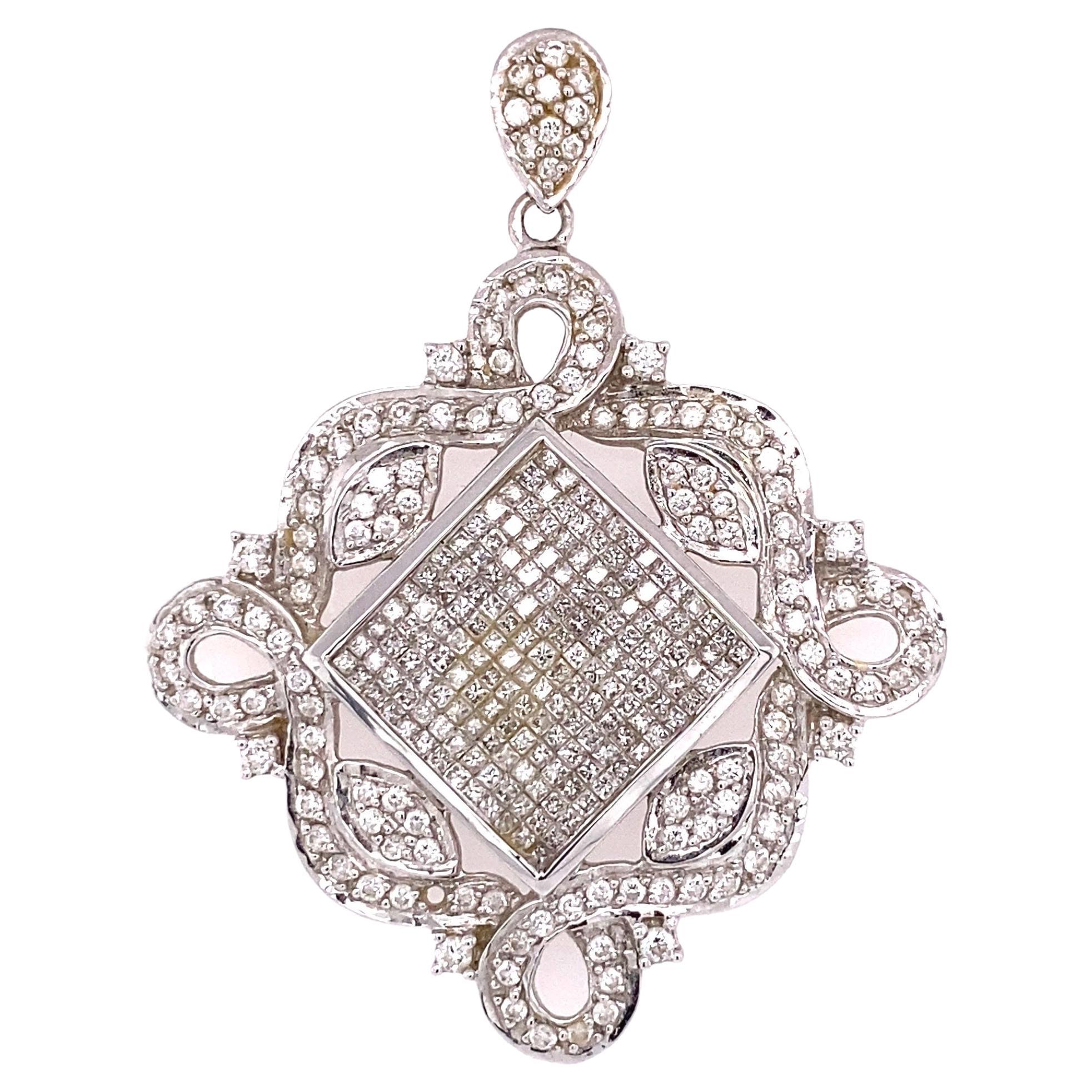 Art Deco Revival Diamond Gold Pendant Necklace For Sale