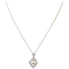 Art Deco Revival Diamond Pearl Platinum Pendant Necklace