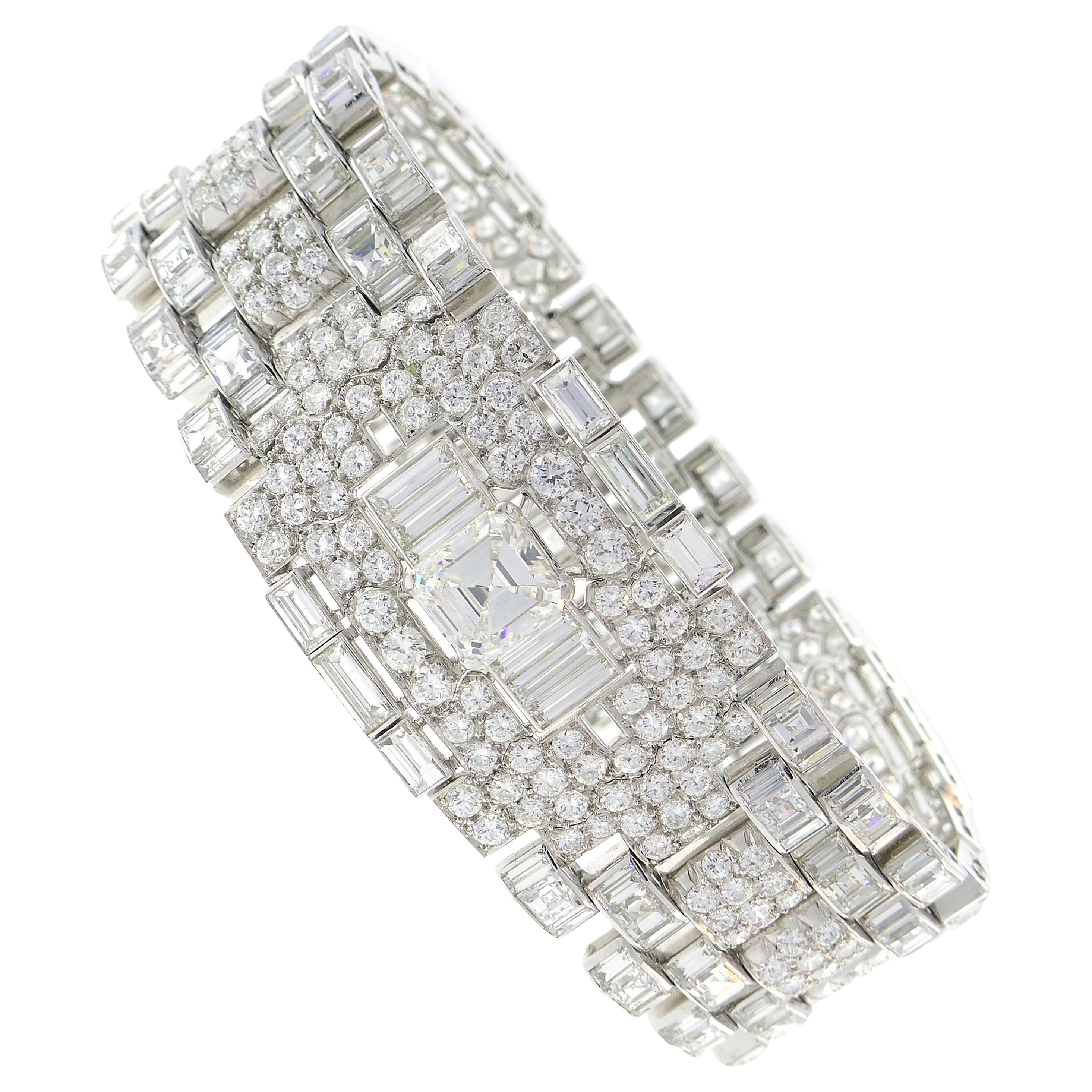Art Deco Revival Diamond Platinum Bracelet, 1960s