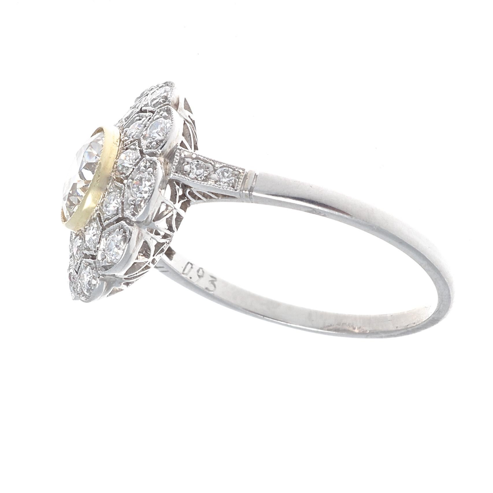 Old European Cut Art Deco Style Diamond Platinum Engagement Ring