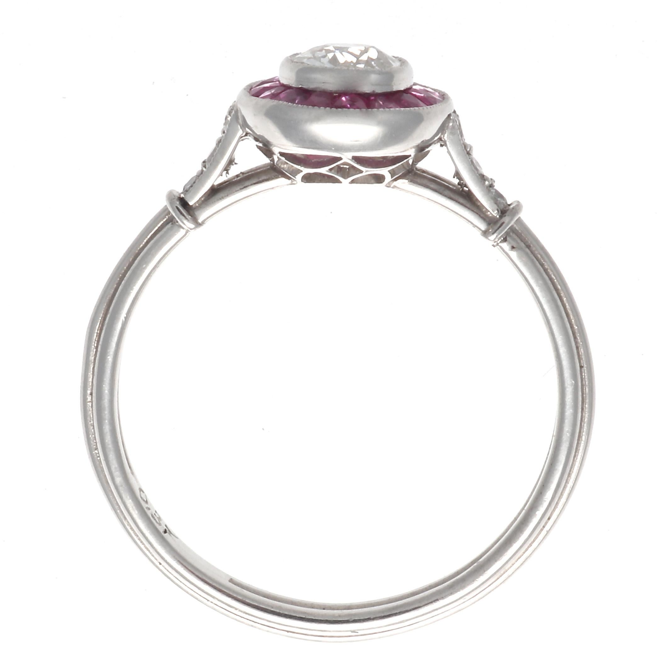 Old European Cut Art Deco Revival Diamond Ruby Platinum Ring