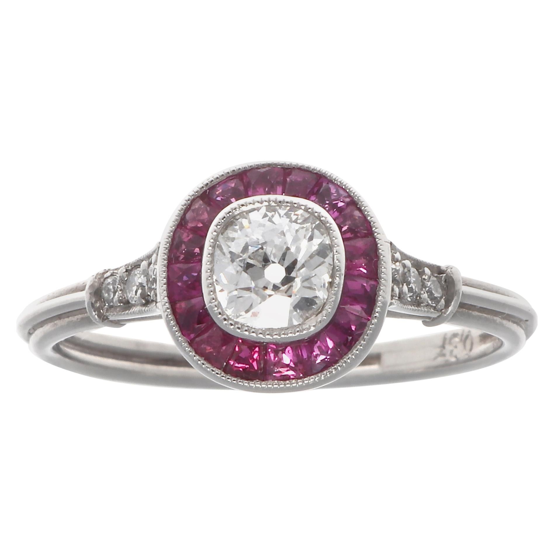 Art Deco Revival Diamond Ruby Platinum Ring