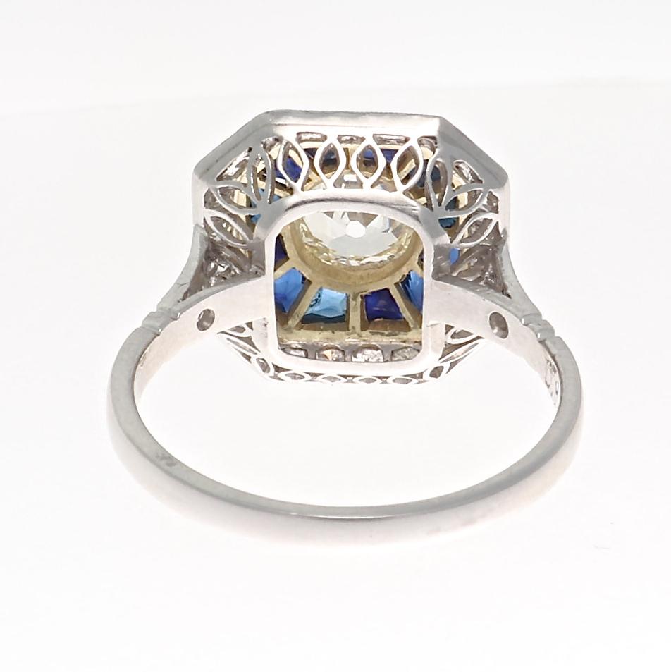 Art Deco Revival Diamond Sapphire Platinum Engagement Ring 1
