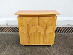 Art Deco Revival Dry Bar Cabinet with Palm Tree Motif in bamboo and rattan