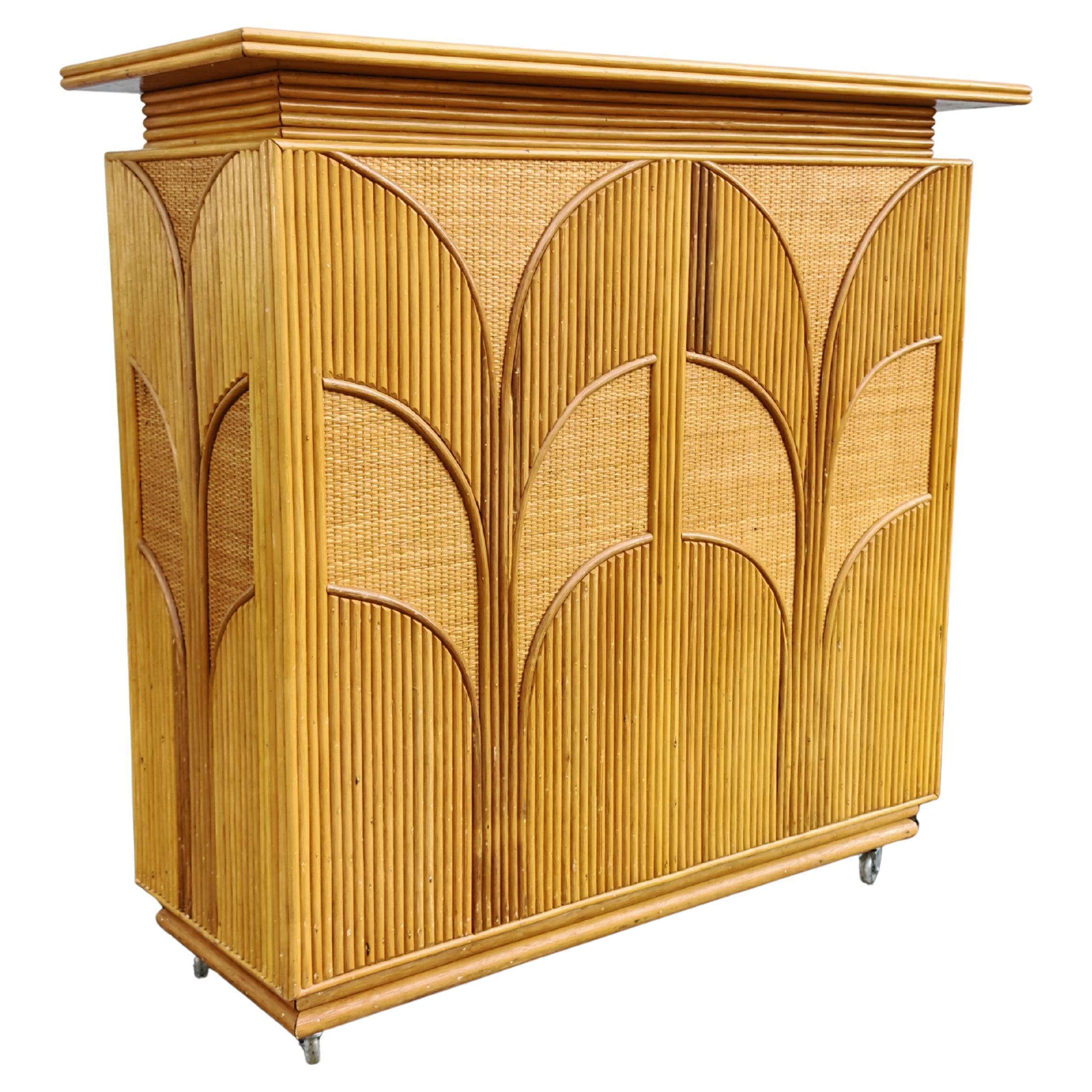 Late 20th Century Bamboo and Rattan Dry Bar Cabinet, Art Deco Style