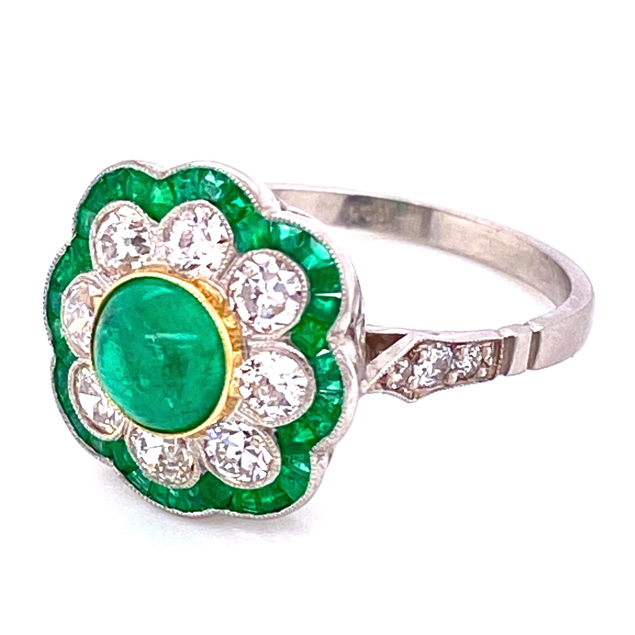 Art Deco Revival Emerald and Diamond Platinum Ring Estate Fine Jewelry 2