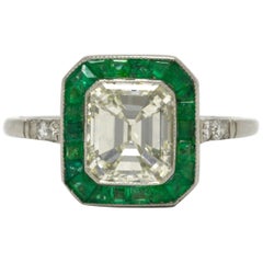 Art Deco Revival Emerald Cut Diamond Engagement Ring Platinum Halo 2 Carat