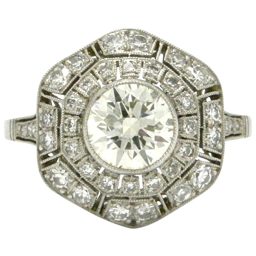 Art Deco Style Engagement Ring over 1.75 Carat Old European Diamond Geometric
