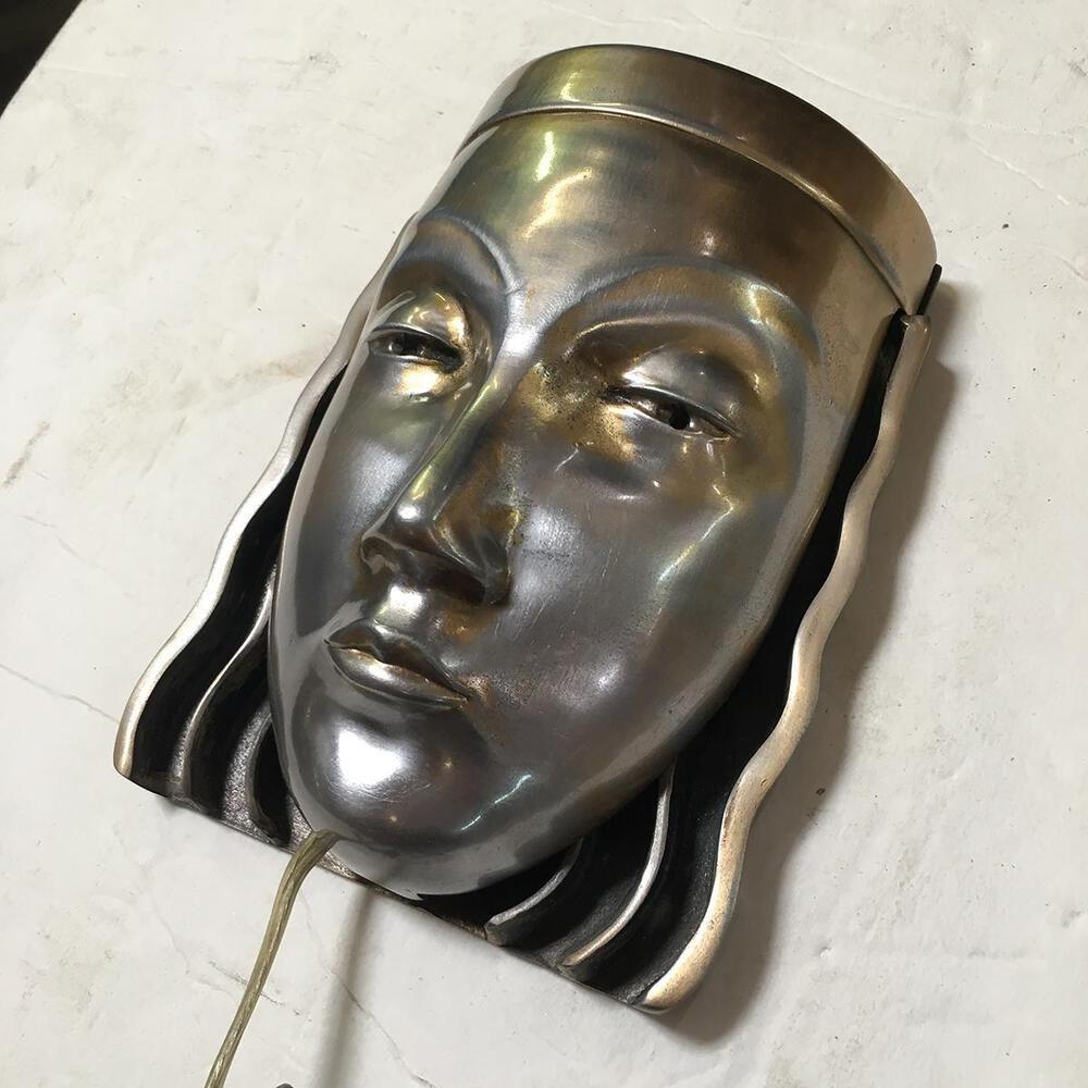 Art Deco Revival Female Face Mask Light Up Wall Sconce, Pair In Excellent Condition For Sale In Van Nuys, CA