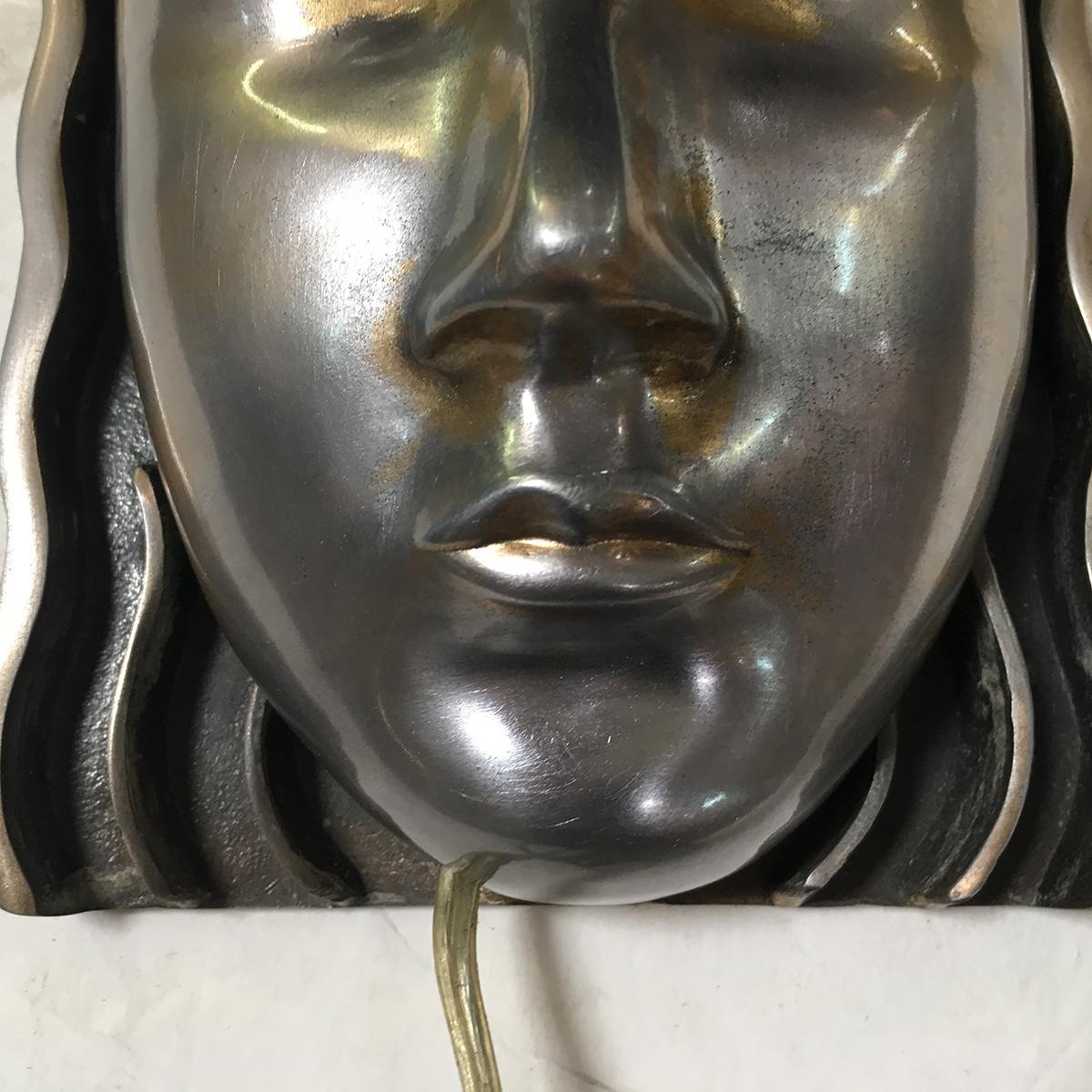 Art Deco Revival Female Face Mask Wall Sconce, Pair In Excellent Condition In Van Nuys, CA