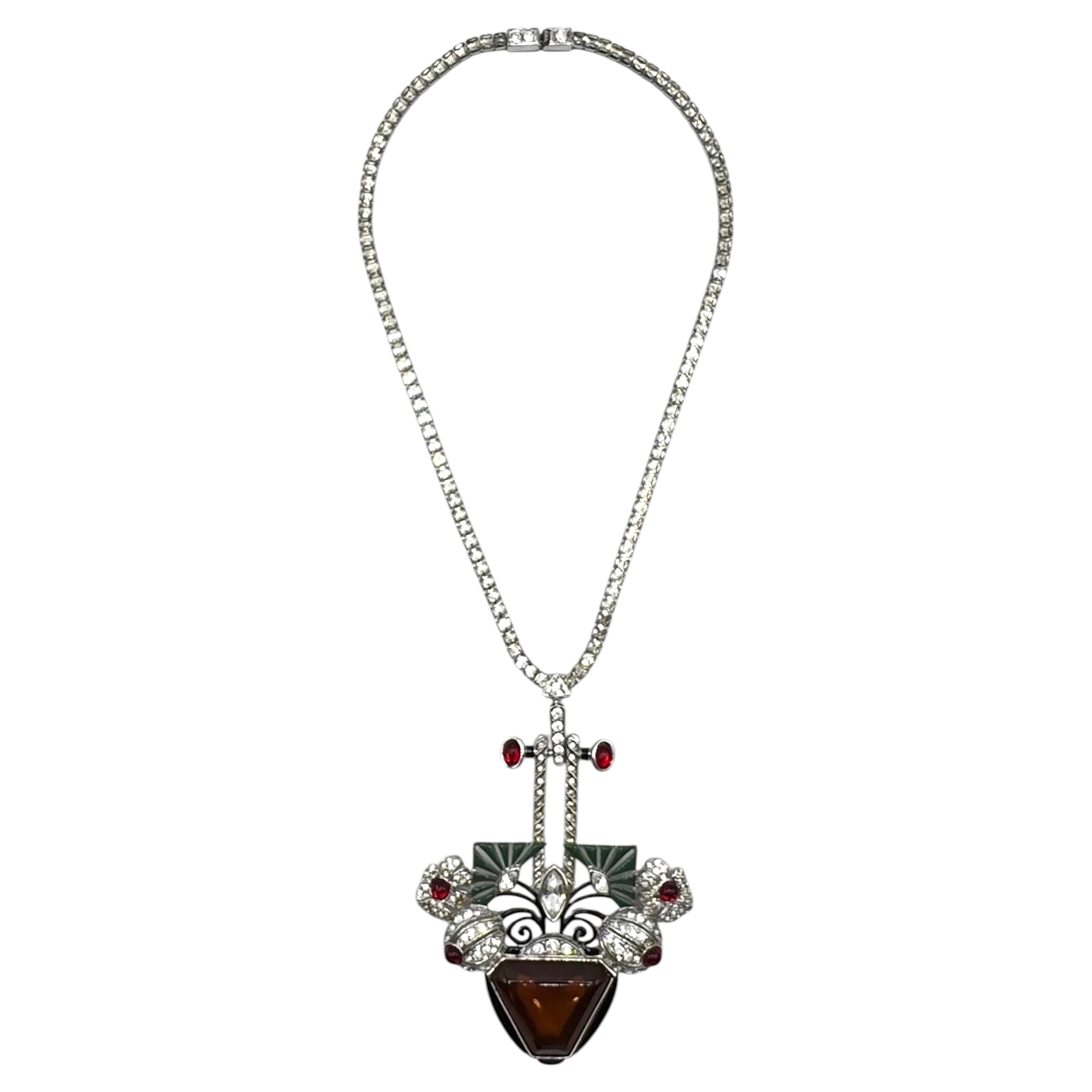 Collier pendentif « panier de fleurs » de style Art déco par Art Deco 89