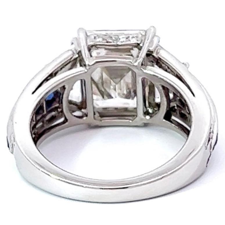 Vintage GIA 4.61 Carat Emerald Cut Diamond Sapphire Platinum Ring 2