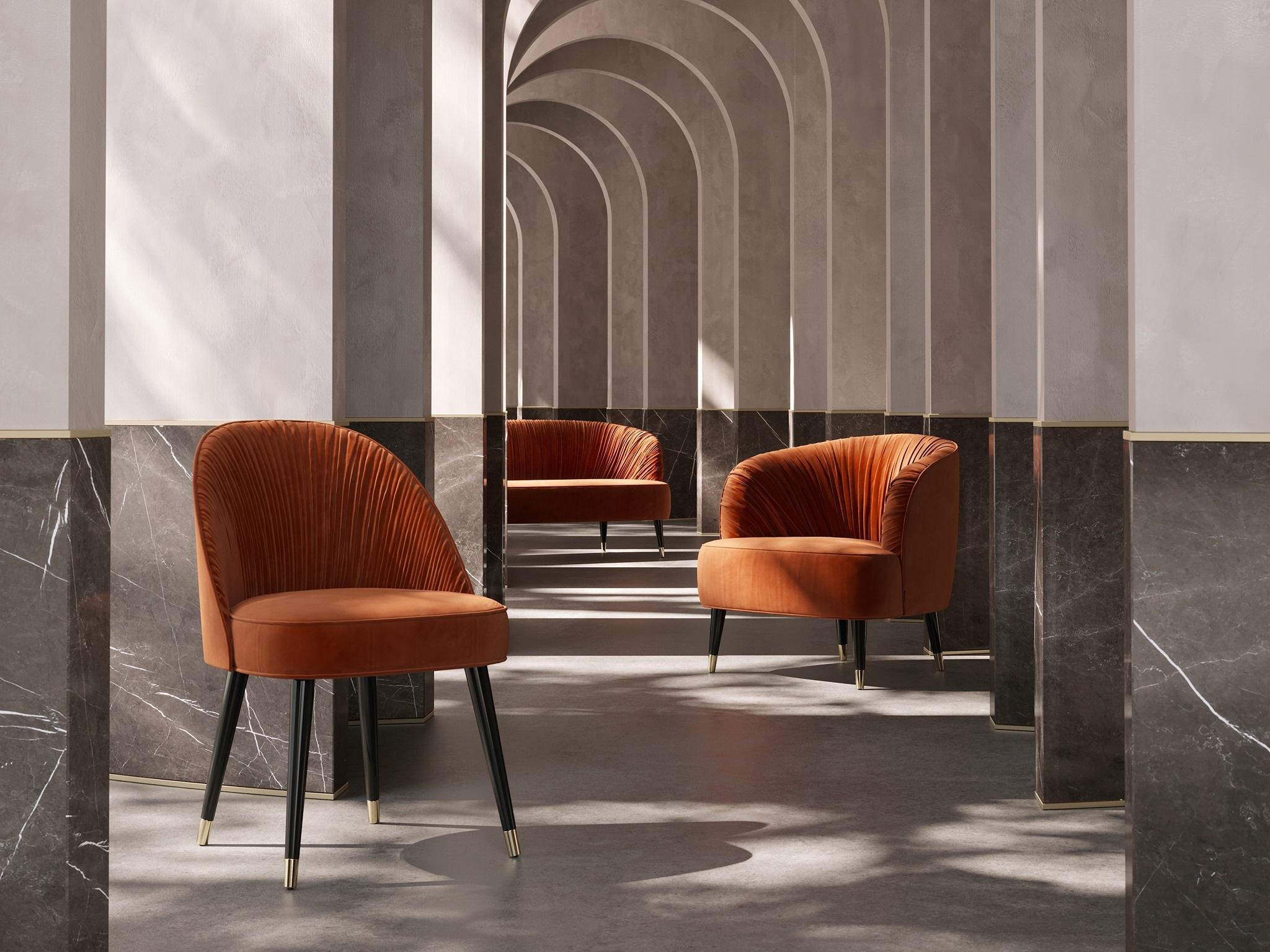 Sillas Art Decó Revival / Glam Modernas De Terciopelo Plisado-Mondo Design Studio en venta 4