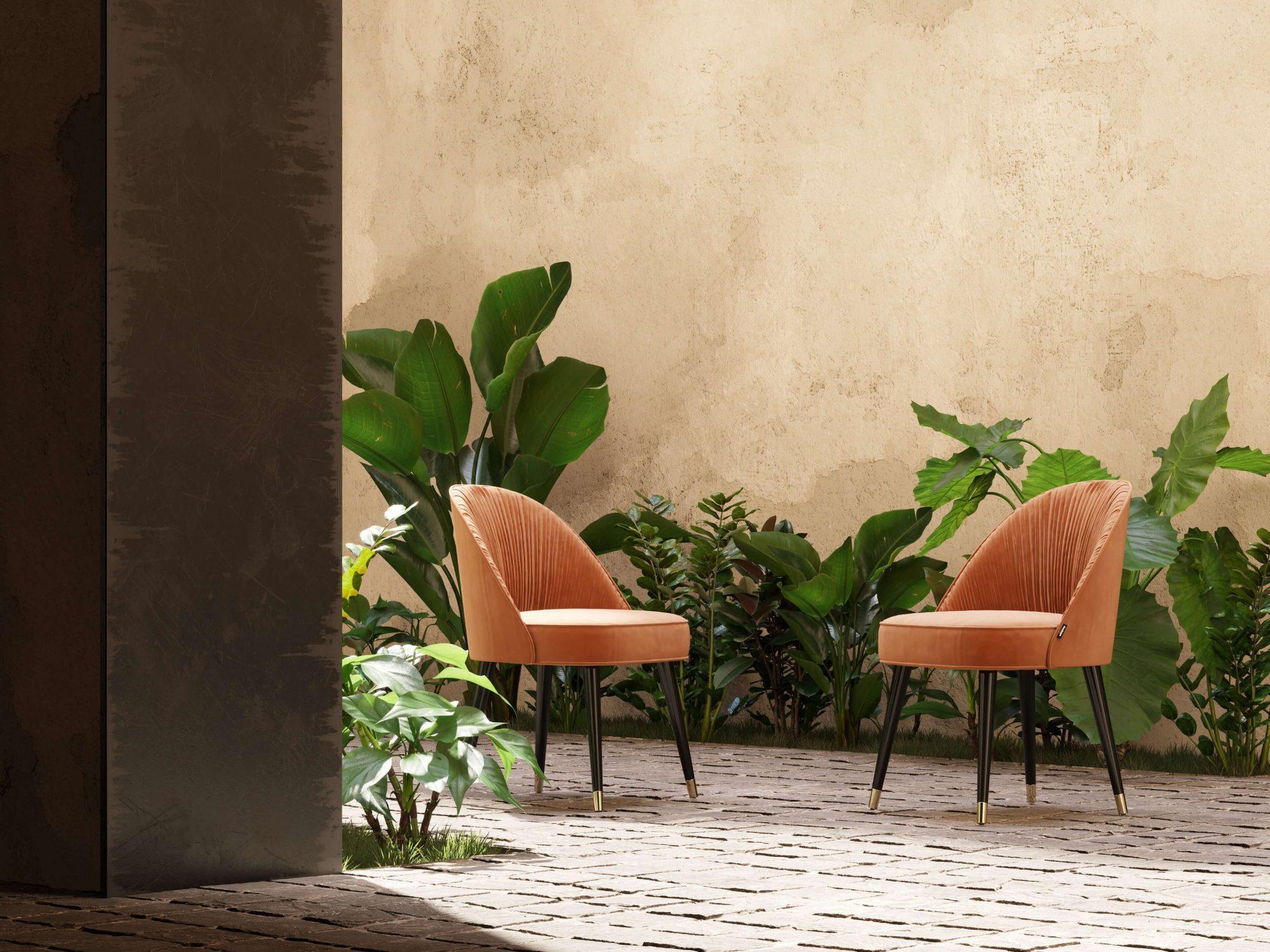 Sillas Art Decó Revival / Glam Modernas De Terciopelo Plisado-Mondo Design Studio en venta 2