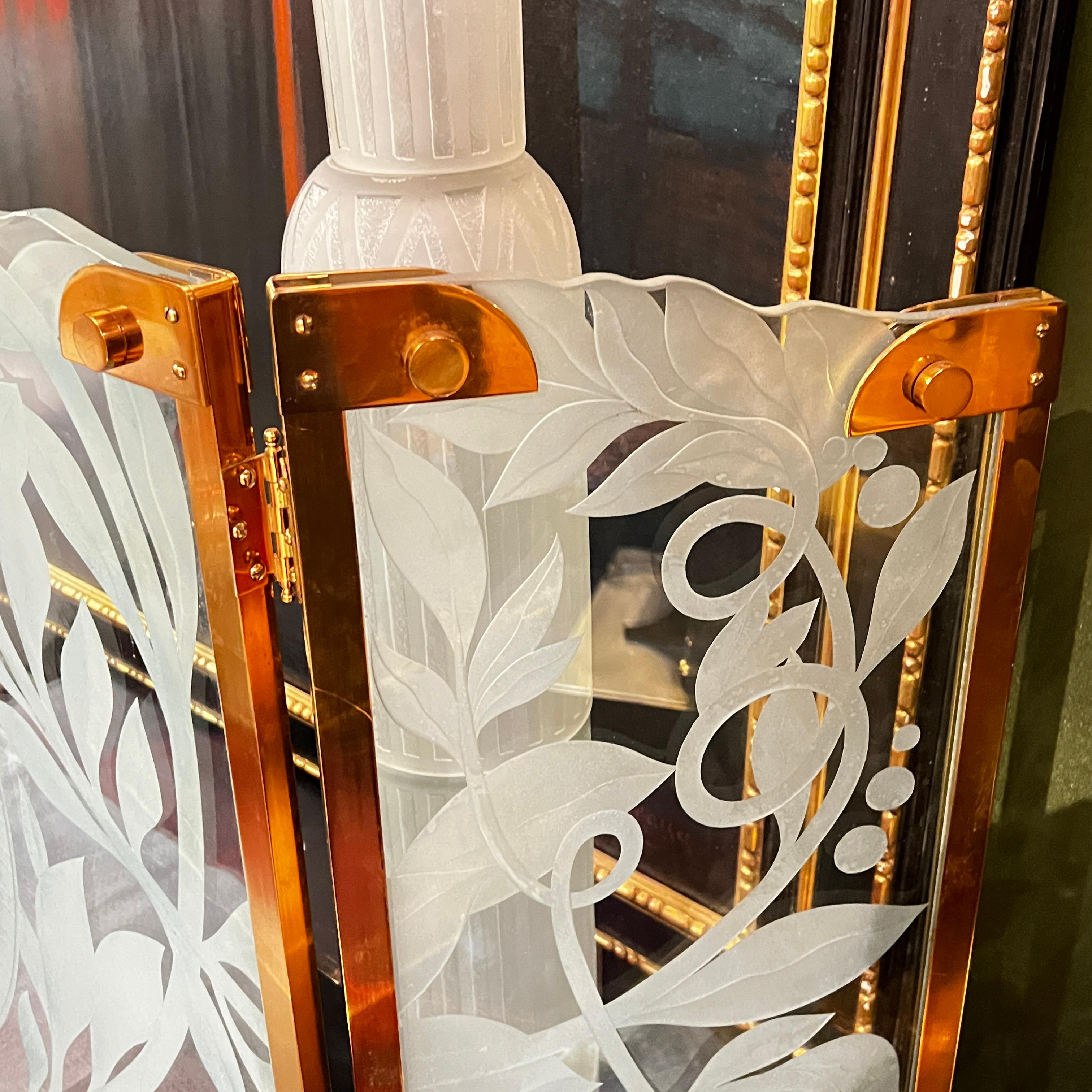 Art Deco Revival Glass and Brass Fire Screen by Dennis Abbe For Sale at