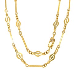 Art Deco Revival Gold Bar and Link Chain Necklace Estate Fine Jewelry
