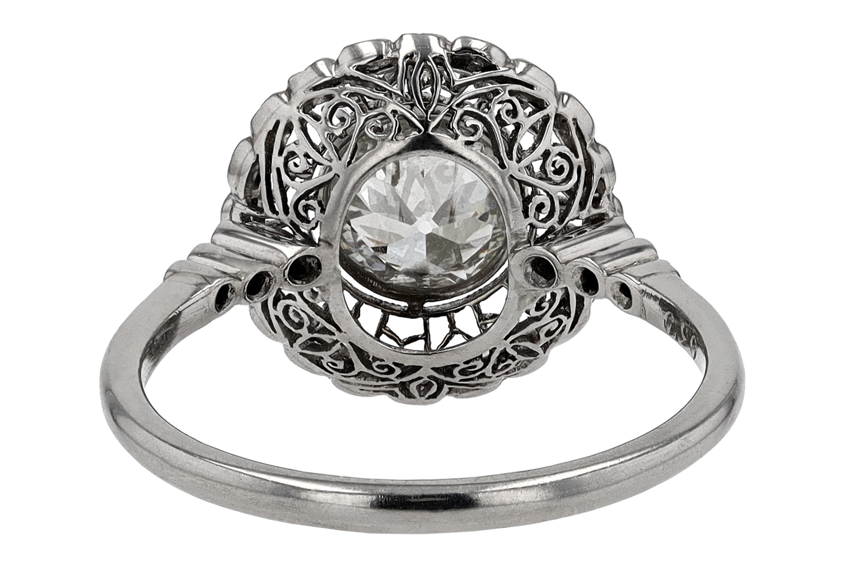 Women's Art Deco Revival Honeycomb Filigree Diamond Engagement Ring For Sale