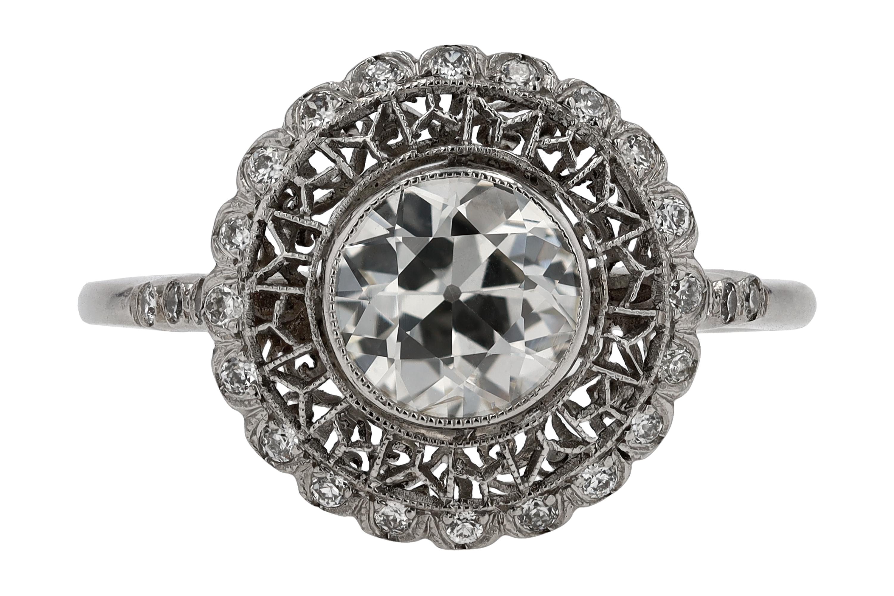 Art Deco Revival Honeycomb Filigree Diamond Engagement Ring For Sale 1