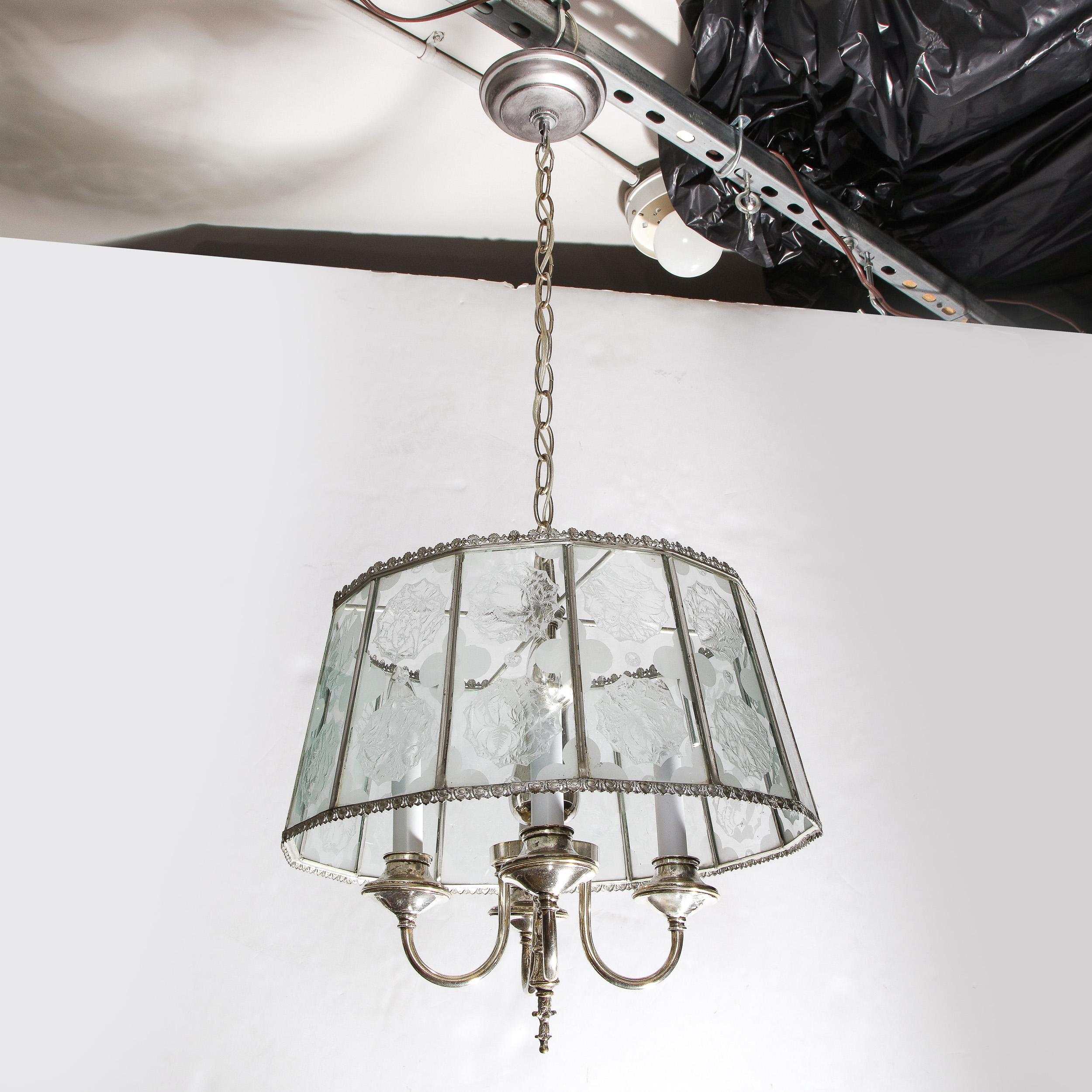20th Century Art Deco Revival Lantern Translucent Glass Pendant with Silvered Fittings