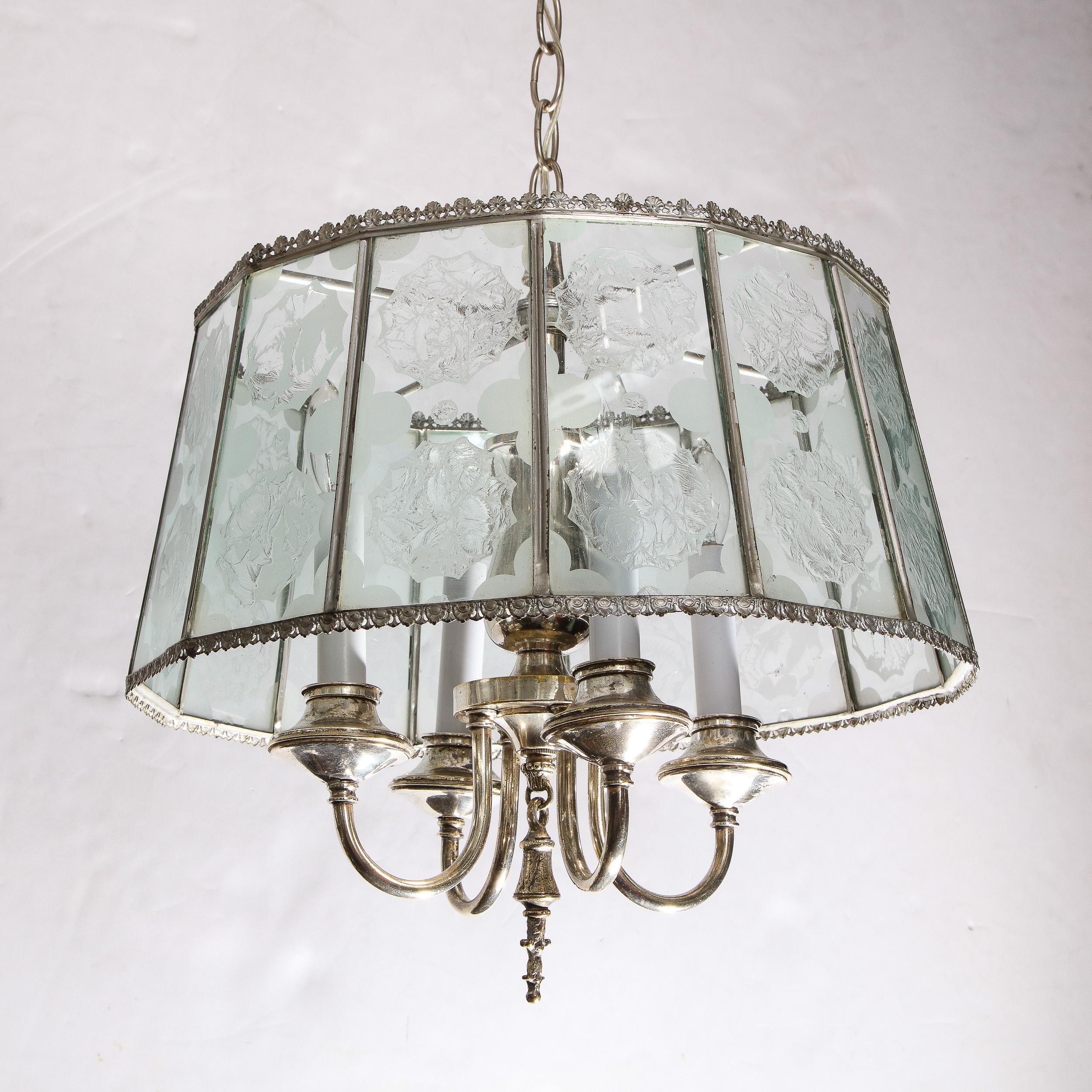 Art Deco Revival Lantern Translucent Glass Pendant with Silvered Fittings 1