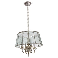 Art Deco Revival Lantern Translucent Glass Pendant with Silvered Fittings
